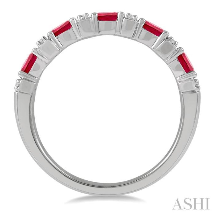 Oval Shape Gemstone & Diamond Wedding Band