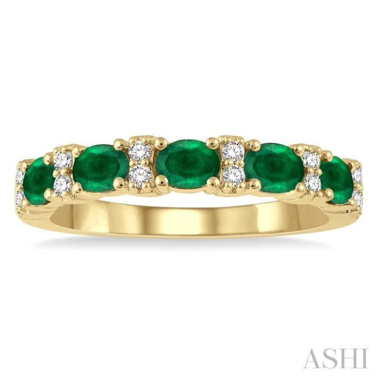 Oval Shape Gemstone & Diamond Wedding Band