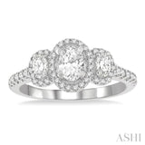 1 Ctw Past, Present & Future Round Cut Diamond Engagement Ring With 3/8 Ct Oval Cut Center Stone in 14K White Gold