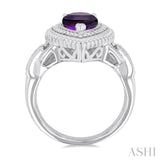 10X7 MM Pear Cut Amethyst and 1/20 Ctw Round Cut Diamond Semi-Precious Ring in Sterling Silver