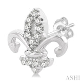 1/8 Ctw Petite Fleur De Lis Round Cut Diamond Fashion Stud Earrings in 10K White Gold