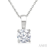 1 Ctw Prong Set Round Cut Diamond Solitaire Pendant With Chain in 14K White Gold