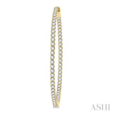 3 Ctw Inside-Out Round Cut Diamond 1 3/4 Inch Hoop Earrings in 14K Yellow Gold