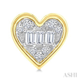 1/5 Ctw Petite Bezel Set Heart Shape Fusion Baguette and Round Cut Diamond Fashion Stud Earrings in 10K Yellow Gold