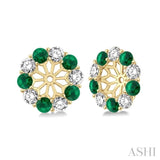 2.3 MM Round Cut Emerald and 1/2 Ctw Round Cut Diamond Precious Earrings Jacket in 14K Yellow Gold