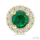 3.25 MM Round Emerald and 1/10 Ctw Single Cut Diamond Halo Precious Stud Earrings in 10K Yellow Gold