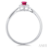 5x3 MM Oval Shape Pink Tourmaline and 1/20 Ctw Single Cut Diamond Halo Semi-Precious Ring in 14K White Gold