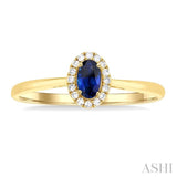 5x3 MM Oval Shape Sapphire and 1/20 Ctw Single Cut Diamond Halo Precious Ring in 10K Yellow Gold