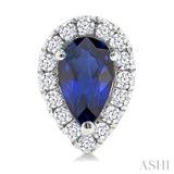 5x3 MM Pear Shape Sapphire and 1/8 Ctw Single Cut Diamond Halo Precious Stud Earrings in 10K White Gold