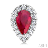 5x3 MM Pear Shape Ruby and 1/8 Ctw Single Cut Diamond Halo Precious Stud Earrings in 14K White Gold