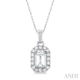 5x3 MM Octagonal Shape White Topaz and 1/20 Ctw Single Cut Diamond Halo Semi-Precious Pendant with Chain in 10K White Gold
