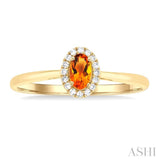 5x3 MM Oval Shape Citrine and 1/20 Ctw Single Cut Diamond Halo Semi-Precious Ring in 10K Yellow Gold
