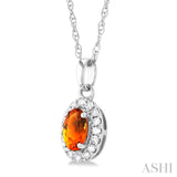 5x3 MM Oval Shape Citrine and 1/20 Ctw Single Cut Diamond Halo Semi-Precious Pendant with Chain in 14K White Gold