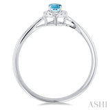 5x3 MM Oval Shape Aquamarine and 1/20 Ctw Single Cut Diamond Halo Semi-Precious Ring in 10K White Gold