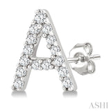 1/10 Ctw Initial 'A' Single Cut Diamond Earrings in 10K White Gold