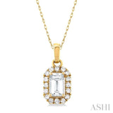 5x3 MM Octagonal Shape White Topaz and 1/20 Ctw Single Cut Diamond Halo Semi-Precious Pendant with Chain in 14K Yellow Gold