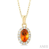 5x3 MM Oval Shape Citrine and 1/20 Ctw Single Cut Diamond Halo Semi-Precious Pendant with Chain in 10K Yellow Gold