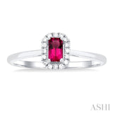 5x3 MM Octagonal Shape Pink Tourmaline and 1/20 Ctw Single Cut Diamond Halo Semi-Precious Ring in 14K White Gold