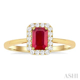 6x4 MM Octagonal Shape Ruby and 1/6 Ctw Round Cut Diamond Halo Precious Ring in 14K Yellow Gold