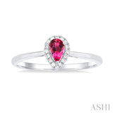 5x3 MM Pear Shape Pink Tourmaline and 1/20 Ctw Single Cut Diamond Halo Semi-Precious Ring in 14K White Gold