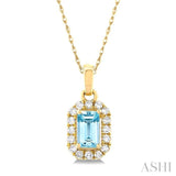 5x3 MM Octagonal Shape Aquamarine and 1/20 Ctw Single Cut Diamond Halo Semi-Precious Pendant with Chain in 10K Yellow Gold