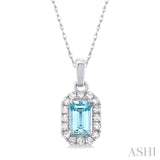 5x3 MM Octagonal Shape Aquamarine and 1/20 Ctw Single Cut Diamond Halo Semi-Precious Pendant with Chain in 10K White Gold
