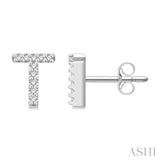 1/10 Ctw Initial 'T' Single Cut Diamond Earrings in 10K White Gold