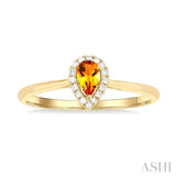 5x3 MM Pear Shape Citrine and 1/20 Ctw Single Cut Diamond Halo Semi-Precious Ring in 10K Yellow Gold