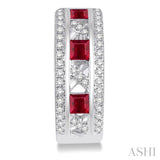 2.4x2.4 MM Princess Cut Ruby and 1/3 Ctw Round Cut Diamond Precious Earrings in 14K White Gold