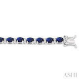 4X3 MM Oval Cut Sapphire and 5/8 Ctw Round Cut Diamond Precious Bracelet in 14K White Gold