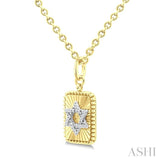 1/10 Ctw Star Of David Round Cut Diamond Rectangular Fluted Medallion Pendant With Chain in Yellow Gold Vermeil