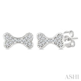 1/10 Ctw Petite Dog Bone Round Cut Diamond Fashion Stud Earring in 10K White Gold