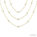 5 Ctw Bezel Set Round Cut Diamond 60-Inch Long Station Necklace in 14K Yellow Gold