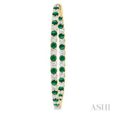 2.5 MM Round Cut Emerald and 2 1/2 Ctw Round Cut Diamond Precious Inside-Out Alternating Hoop Earrings in 14K Yellow Gold