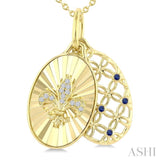 1 MM Round Cut Sapphire and 1/50 Ctw Round Cut Diamond Fluted fleur De Lis Shaped Precious Pendant with Chain in 10K Yellow Gold