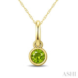 3X3 MM Round Shape Peridot Bezel Set Semi-Precious Solitaire Pendant With Chain in 10K Yellow Gold