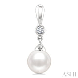6 MM White Cultured Pearl and 1/20 Ctw Round Cut Diamond Earrings in 10K White Gold