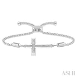 SILVER CROSS LARIAT DIAMOND BRACELET