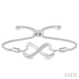 SILVER HEART SHAPE INFINITY LARIAT DIAMOND BRACELET