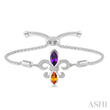 SILVER FLEUR DE LIS DIAMOND & GEMSTONE FLEUR DE LIS LARIAT BRACELET