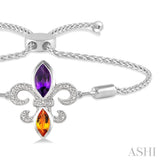 SILVER FLEUR DE LIS DIAMOND & GEMSTONE FLEUR DE LIS LARIAT BRACELET