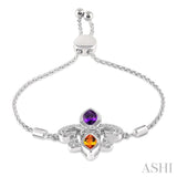SILVER FLEUR DE LIS DIAMOND & GEMSTONE FLEUR DE LIS LARIAT BRACELET