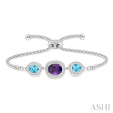 OVAL & PEAR SHAPE SILVER DIAMOND & GEMSTONE LARIAT BRACELET