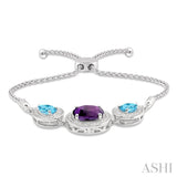 OVAL & PEAR SHAPE SILVER DIAMOND & GEMSTONE LARIAT BRACELET