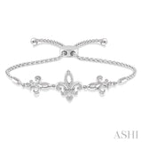 SILVER FLEUR DE LIS LARIAT DIAMOND BRACELET
