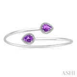 SILVER PEAR SHAPE GEMSTONE & HALO DIAMOND OPEN CUFF BANGLE