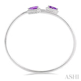 SILVER PEAR SHAPE GEMSTONE & HALO DIAMOND OPEN CUFF BANGLE