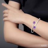 SILVER PEAR SHAPE GEMSTONE & HALO DIAMOND OPEN CUFF BANGLE