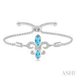SILVER FLEUR DE LIS DIAMOND & GEMSTONE FLEUR DE LIS LARIAT BRACELET