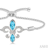SILVER FLEUR DE LIS DIAMOND & GEMSTONE FLEUR DE LIS LARIAT BRACELET